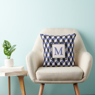 Modern Purple Geometric Pattern Monogram Throw Pillow