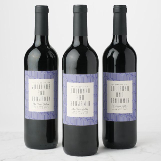 Modern Purple Geometric Personalized Name Wedding Wine Label (Bottles)