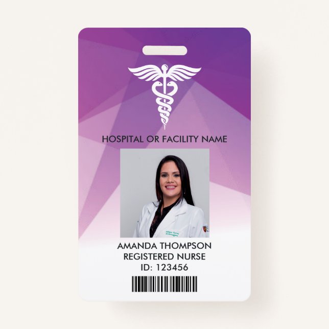 Modern Purple Geometric Registered Nurse Photo ID Badge (Front)