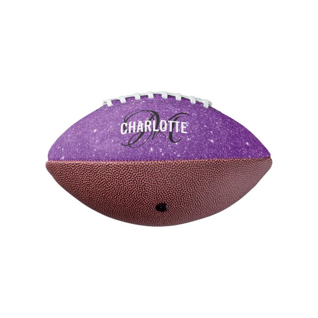 Modern purple glitter monogram name football (Rotated 270)