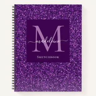 Modern Purple Glitter Monogram Sketchbook Notebook
