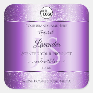 Modern Purple Glitter Product Labels Monogram Logo