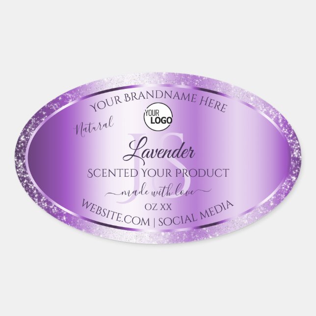 Modern Purple Glitter Product Labels Monogram Logo (Front)