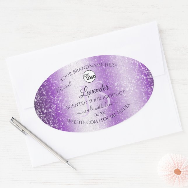 Modern Purple Glitter Product Labels Monogram Logo (Envelope)