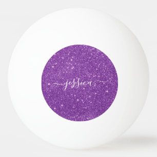Modern purple glitter script name ping pong ball