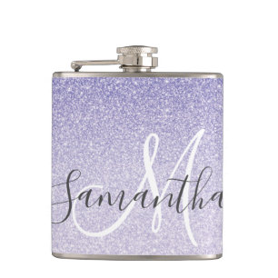 Modern Purple Glitter Sparkles Personalized Hip Flask