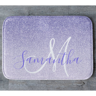 Modern Purple Glitter Sparkles Personalized Name Bath Mat