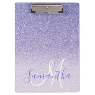 Modern Purple Glitter Sparkles Personalized Name Clipboard