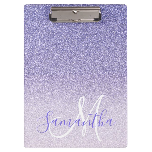 Modern Purple Glitter Sparkles Personalized Name Clipboard (Front)