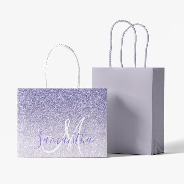 Modern Purple Glitter Sparkles Personalized Name Large Gift Bag (Creator Uploaded)