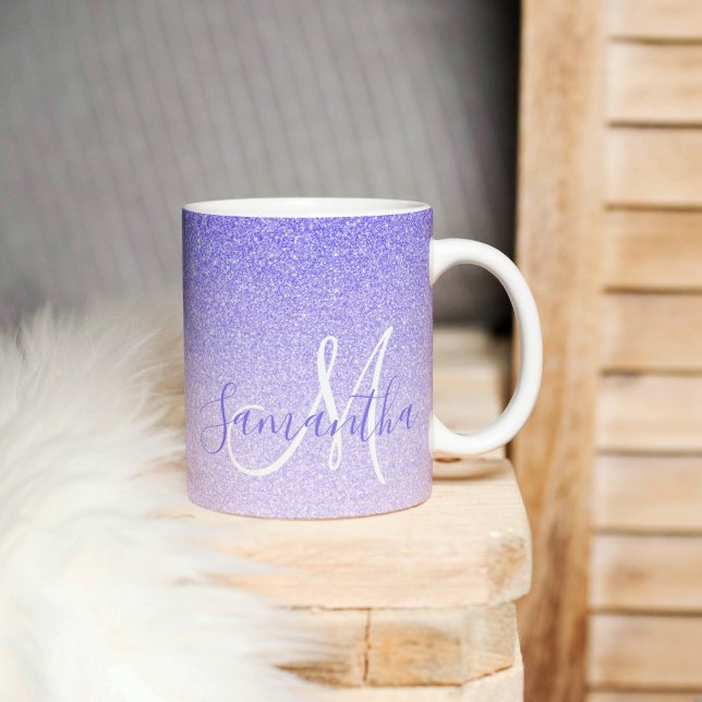 Modern Purple Glitter Sparkles Personalized Name Mug (Creator Uploaded)