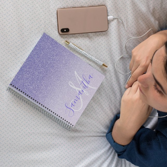 Modern Purple Glitter Sparkles Personalized Name Notebook (Creator Uploaded)