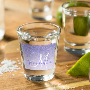 Modern Purple Glitter Sparkles Personalized Name Shot Glass