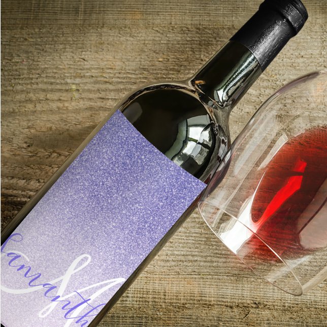 Modern Purple Glitter Sparkles Personalized Name Wine Label (Creator Uploaded)