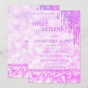 Modern Purple Glitter Sweer 16 Save The Date