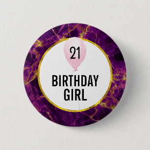 Modern Purple & Gold Abstract Marble Birthday 2 Inch Round Button