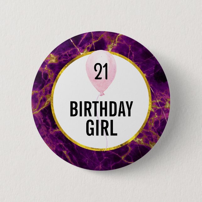 Modern Purple & Gold Abstract Marble Birthday 2 Inch Round Button (Front)
