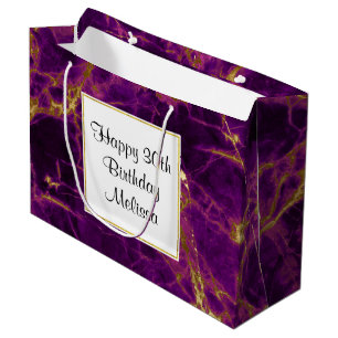 Modern Purple & Gold Abstract Marble Birthday Large Gift Bag