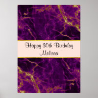 Modern Purple & Gold Abstract Marble Birthday