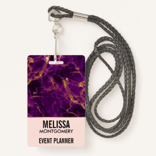 Modern Purple & Gold Abstract Marble Business Badge