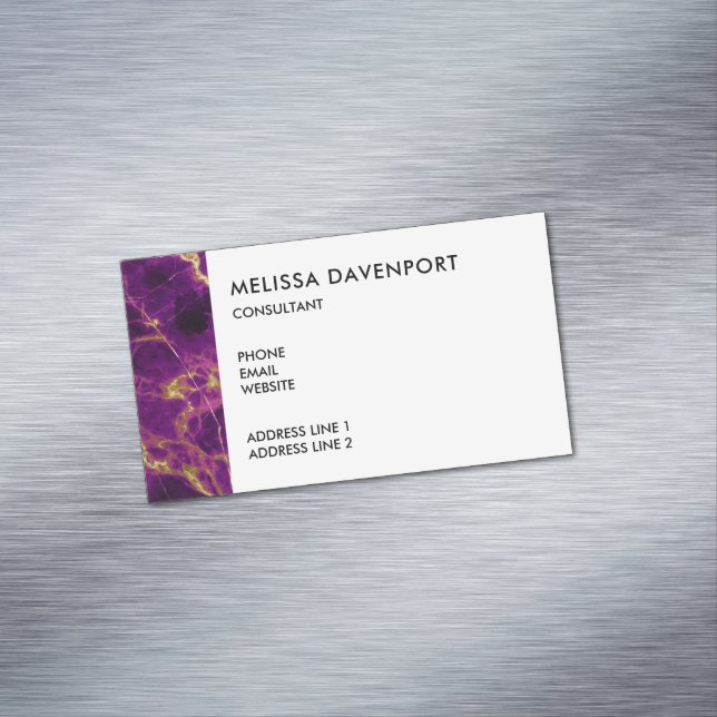 Modern Purple & Gold Abstract Marble Magnetic Business Card (In Situ)