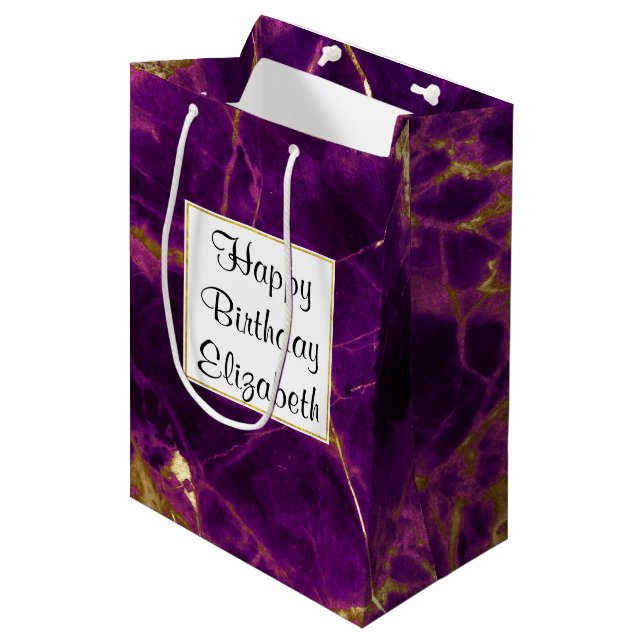 Modern Purple & Gold Abstract Marble Medium Gift Bag (Front Angled)