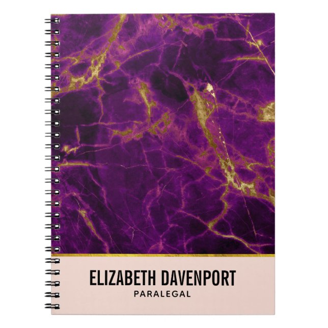 Modern Purple & Gold Abstract Marble Notebook (Front)