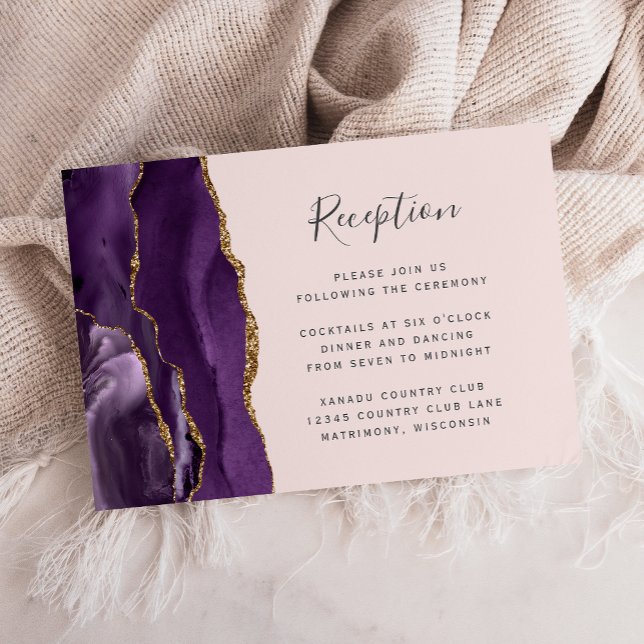 Modern Purple Gold Agate Blush Wedding Reception Enclosure Card (Creator Uploaded)