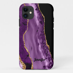 Modern Purple Gold Agate Crystal Personalize iPhone 11 Case