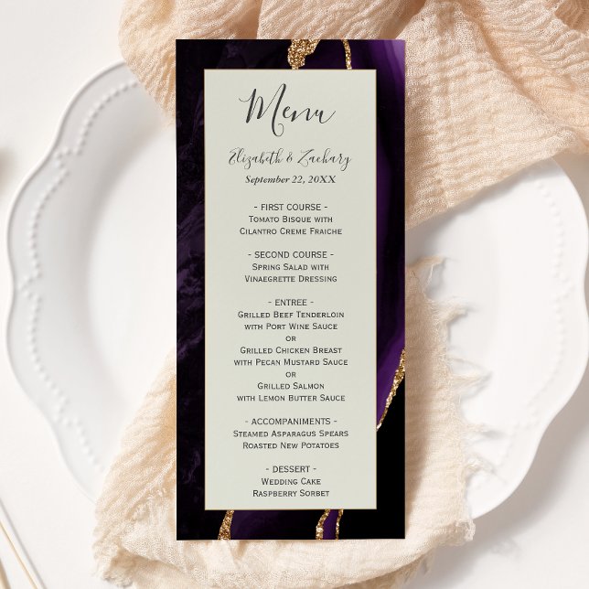 Modern Purple Gold Agate Ivory Wedding Menu (Creator Uploaded)