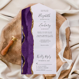 Modern Purple Gold Agate Lavender Wedding All In One Invitation