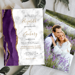 Modern Purple Gold Agate Marble Photo Wedding Invitation