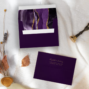 Modern Purple Gold Agate Plum Wedding Envelope
