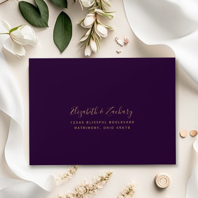 Modern Purple Gold Agate Plum Wedding RSVP Return Envelope (Creator Uploaded)