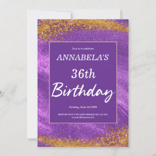 Modern Purple Gold Birthday Party Invitation