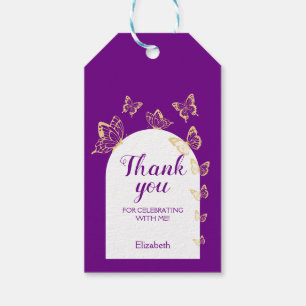 Modern Purple Gold Butterflies Fabulous Birthday Gift Tags
