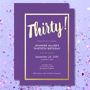 Modern Purple & Gold Foil 30th Birthday