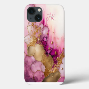 Modern Purple Gold Marble Monogram Personalized iPhone 13 Case