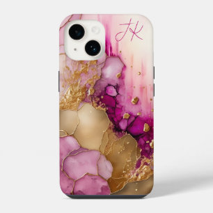 Modern Purple Gold Marble Monogram Personalized iPhone 14 Case