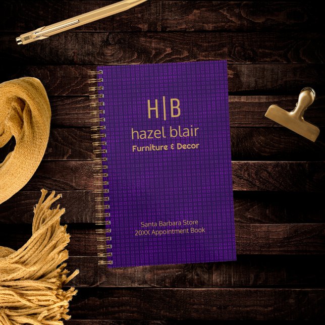 Modern Purple Gold Monogram Logo Squares Pattern Planner (Creator Uploaded)