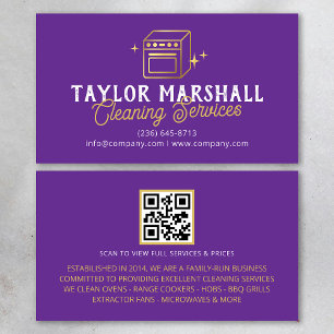 Modern Purple Gold Oven Cleaning Service Business Card
