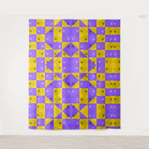 Modern purple & golden Chequerboard floral pattern Tapestry