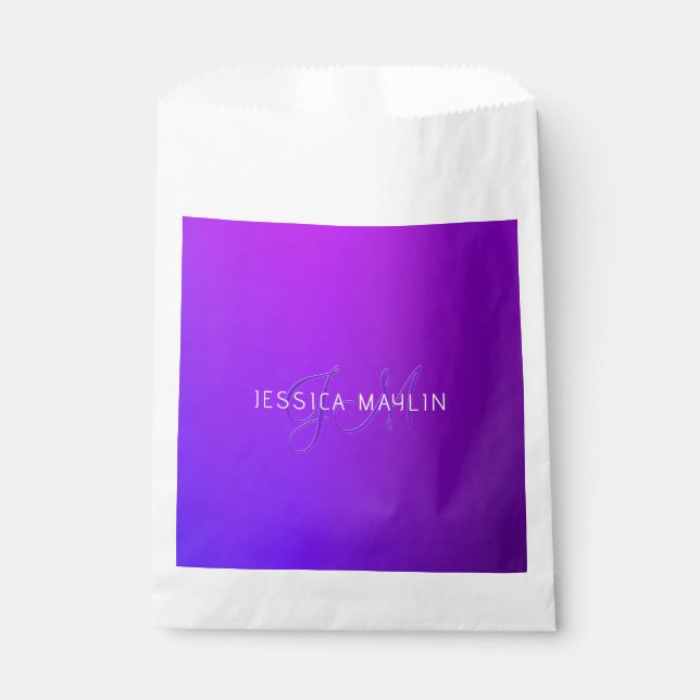 Modern Purple Gradient Name & Monogram  Favour Bag (Front)