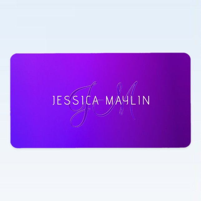 Modern Purple Gradient Name & Monogram  Label (Creator Uploaded)