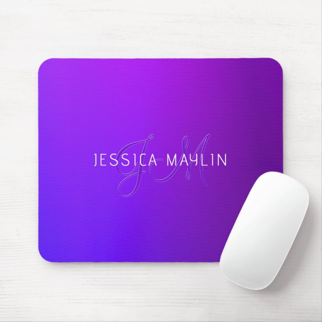 Modern Purple Gradient Name & Monogram  Mouse Pad (With Mouse)