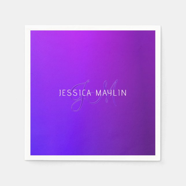 Modern Purple Gradient Name & Monogram  Napkin (Front)