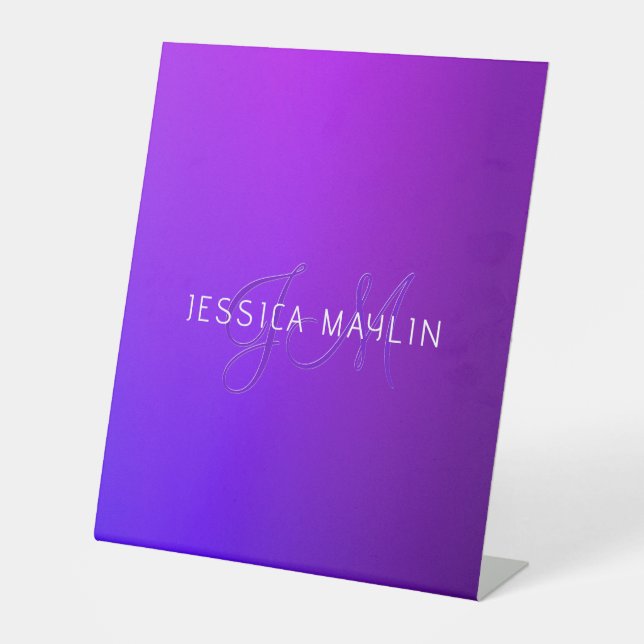 Modern Purple Gradient Name & Monogram  Pedestal Sign (Front)