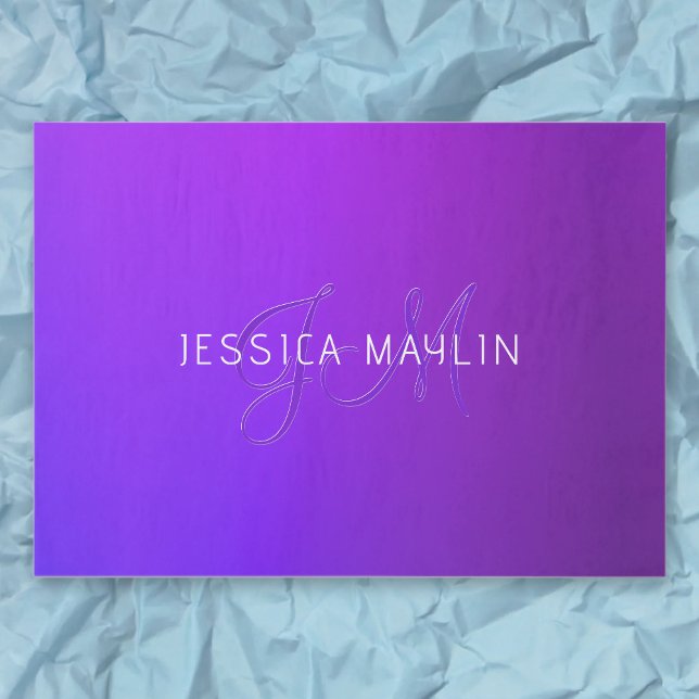 Modern Purple Gradient Name & Monogram  Tissue Paper (Creator Uploaded)