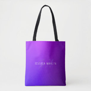 Modern Purple Gradient Name & Monogram  Tote Bag