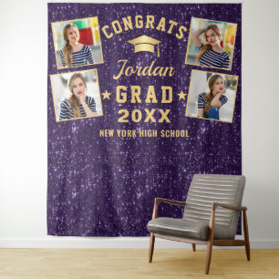 Modern Purple Graduation 4 Photo Booth Backdrop Tapestry